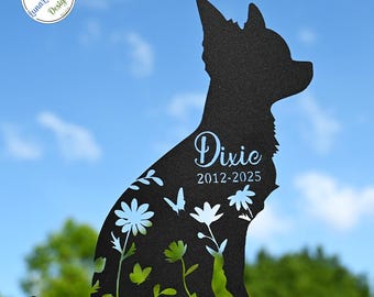 Personalized Chihuahua Memorial Stake, Floral Dog Grave Marker, Pet Loss Gift