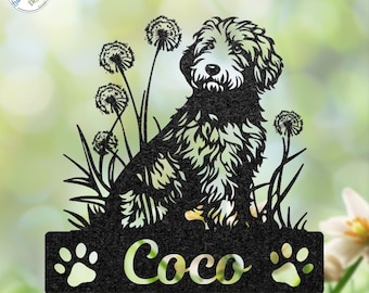 Goldendoodle Memorial Stake, Personalized Metal Dog Garden Marker