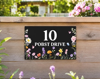Custom Wildflower Address Sign, Personalized Flower House Sign, House Number Plaque, Garden Door Sign, Home Decor