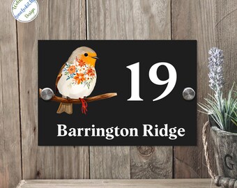 Custom Bird Address Plaque, Personalized House Number Sign