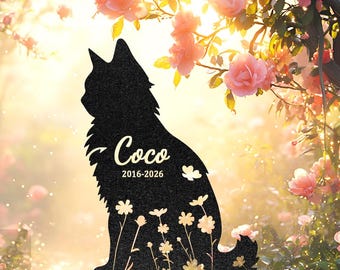 Custom Cat Memorial Gift, Personalized Long-Haired Cat Grave Marker, Cat Loss Gift, Outdoor Garden Stake, Pet Sympathy Sign, Lawn Decor