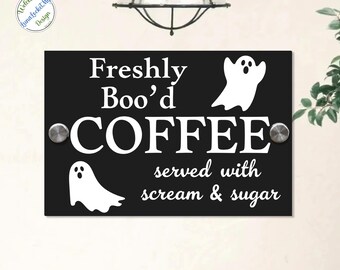 Halloween Coffee Bar Sign, Funny Ghost Acrylic Hanger, Spooky Kitchen Decor