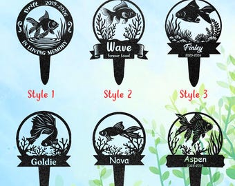 Paletto commemorativo a forma di pesce personalizzato, insegna in metallo personalizzata a forma di pesce, lapide a forma di pesce rosso, decorazione per patio, arte da giardino per esterni, regalo in ricordo di animali domestici