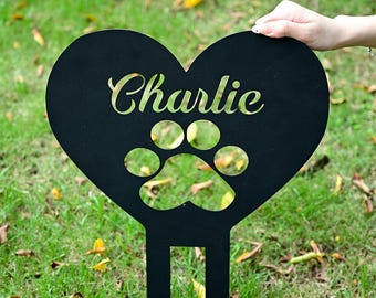 Monumento conmemorativo personalizado para mascotas, lápida metálica con forma de huella, estaca de jardín personalizada