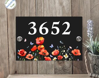 Custom Floral Address Plaque, Painted Spring Door Sign
