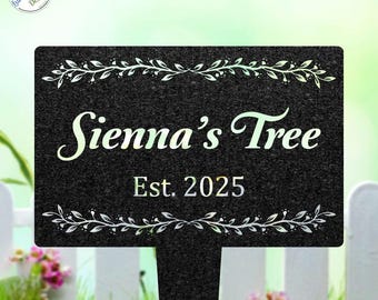 Personalized Memorial Tree Sign, Metal Garden Plaque with Stake