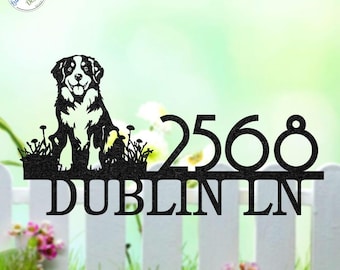 Custom Bernese Mountain Dog House Number Sign, Personalized Address Plaque