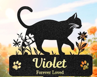 Letrero de jardín conmemorativo personalizado para gatos, lápida metálica personalizada para mascotas