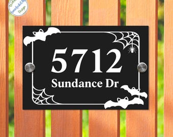Personalized Halloween Address Sign, Spooky Bat Acrylic Door Hanger