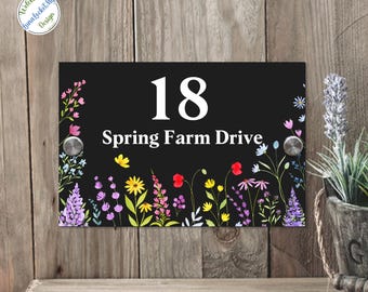 Custom Floral House Number Sign, Cottagecore Address Plaque