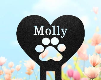 Estaca conmemorativa personalizada para mascotas, lápida personalizada para perros con huella, piedra con forma de corazón para exteriores