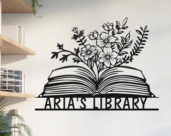 Custom Library Metal Sign, Personalized Book Nook Wall Art, Bookshelf Sign, Reading Corner Decor, Bookworm Lover Gift, Book Club Decor