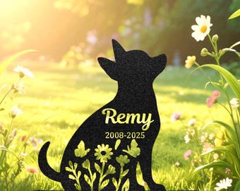 Personalized Chihuahua Memorial Gift, Custom Floral Dog Grave Marker, Outdoor Yard Art, Metal Garden Decor, Dog Headstone, Pet Loss Gift