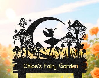 Personalized Metal Fairy Garden Sign, Custom Name Plaque