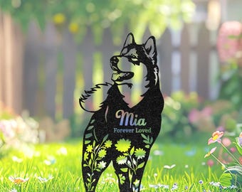 Custom Husky Memorial Stake, Personalized Dog Grave Marker, Pet Loss Gift, Outdoor Yard Art, Garden Decor, Metal Lawn Sign