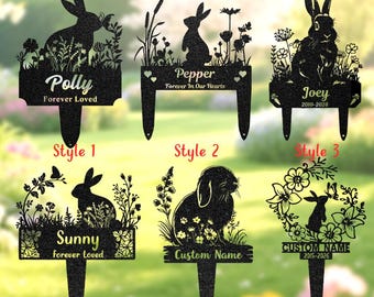 Custom Rabbit Name Sign, Personalized Bunny Memorial Stake, Bunny Loss Gift, Outdoor Garden Decor, Pet Sympathy Gift, Metal Yard Art