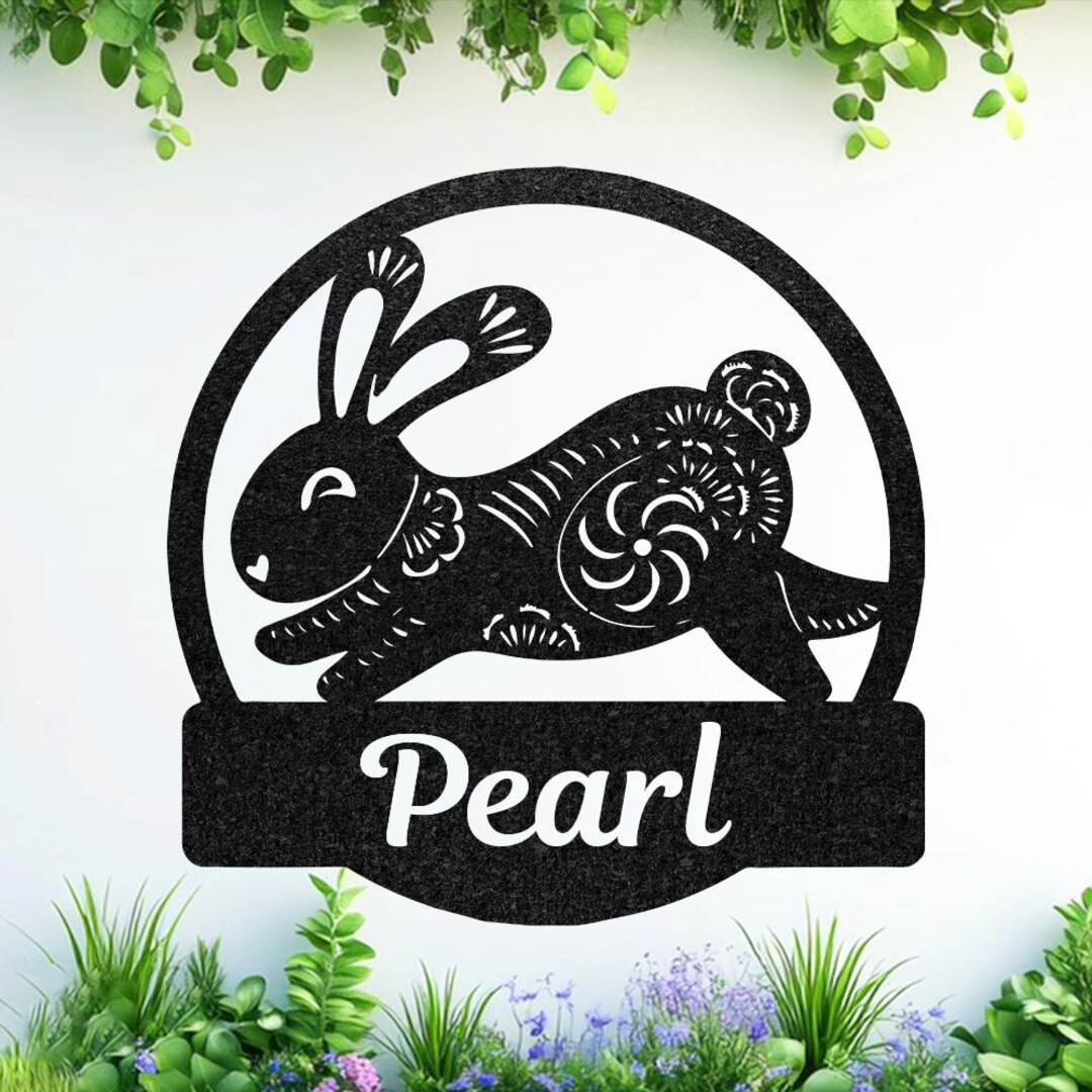 Personalized Rabbit Metal Sign, Custom Garden Decor, House Address ...