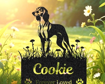 Estaca conmemorativa personalizada para perros Saluki, lápida metálica para perros, regalo para recordar a una mascota perdida