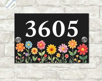 Custom Flower Address Plaque, Wildflower House Number Sign