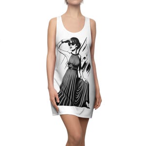 Whimsical Women&#39;s Racerback Dress, Artistic Dress, Boho Dress, Trendy Casual Summer Tank Dress, Bold Print Racerback Dress for Festivals
