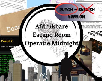 Afdrukbare/Printable Escape Room/game Operatie Midnight - met website – DIY Spel voor thuis - jongeren/volwassenen - PDF Download Nederlands