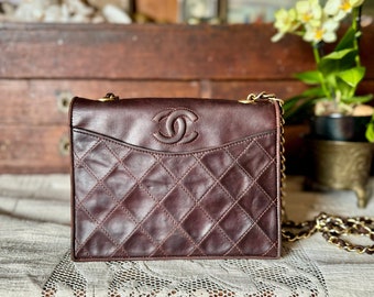 Vintage 80’s Small Quilted Brown Lambskin Leather Chanel Bag