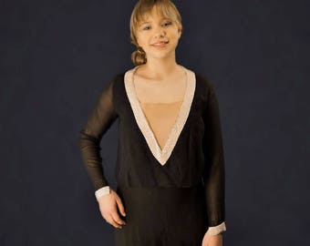 20's Black Silk Chiffon Beaded Flapper Dress