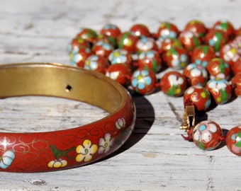 Chinese Cloisonne Beaded Necklace and Matching Bangle