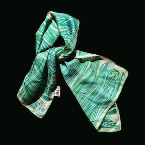 1970&#39;S VERA Neumann Silk Green and Teal Long Scarf Triangle