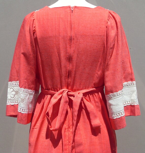 70's Coral & Lace Bohemian Prairie Dress - image 8