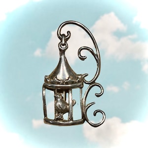 Bohemian 1950&#39;s Lang Sterling Silver Bird Cage Brooch
