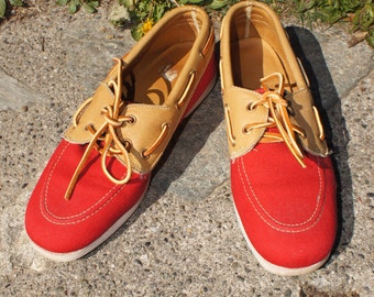 50's Red Canvas and Leather Boat Shoes Loafers