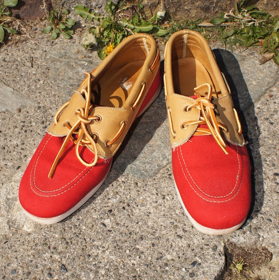 50's Red Canvas and Leather Boat Shoes Loafers - image 1