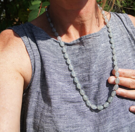 Translucent Blue Gray Natural Jadeite Jade Neckla… - image 5