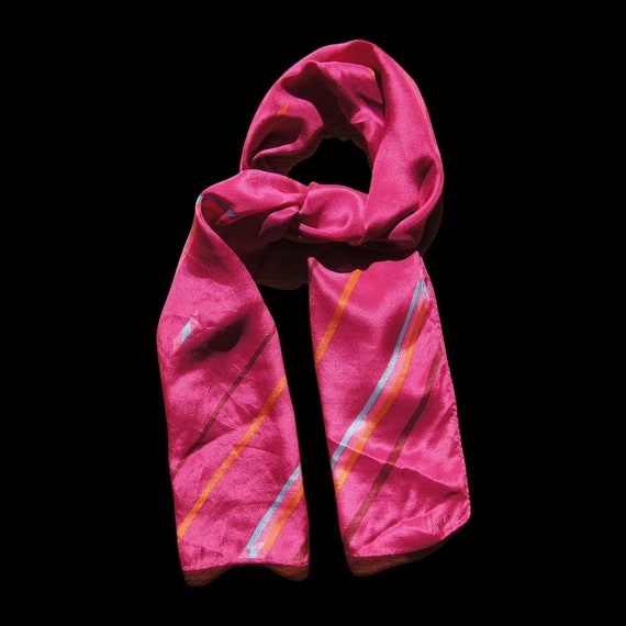 80's Vera Neuman Silk Fuchsia Geometric  Long Sca… - image 1