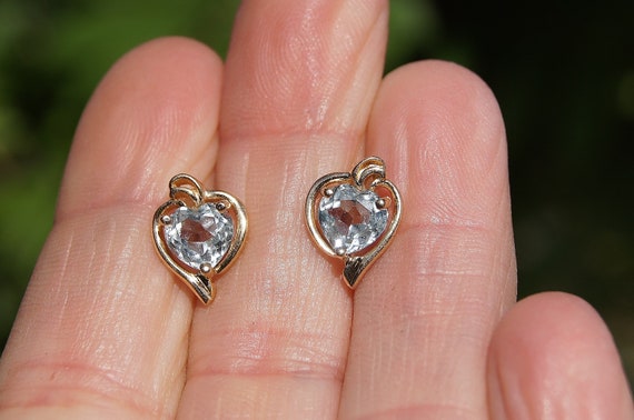 Blue Topaz 14K Gold Heart Earrings - image 3