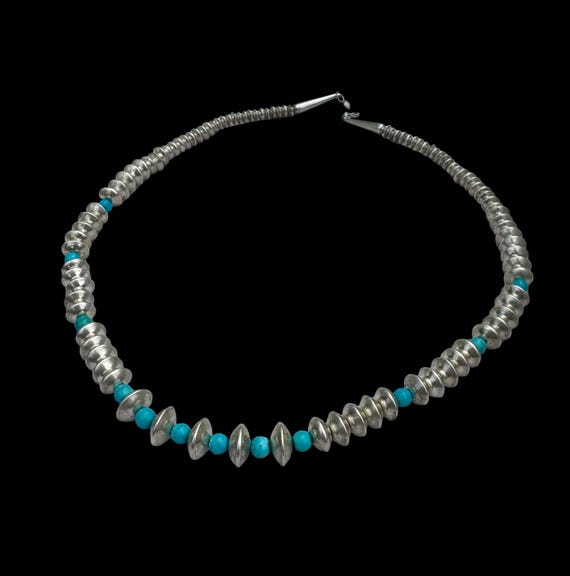 Navajo Pearls Disk Graduated Turquoise Necklace Southwest Native - Main Image