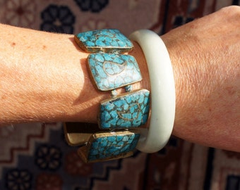 Indian Inlay Mosaic Turquoise Paisley Bracelet