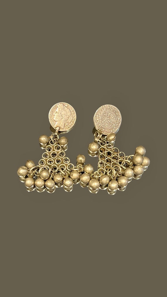 Middle Eastern Coin Bedouin Silver Earrings