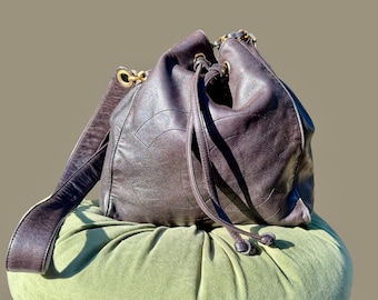 Vintage Authentic Chanel Lambskin Drawstring Purse Bag