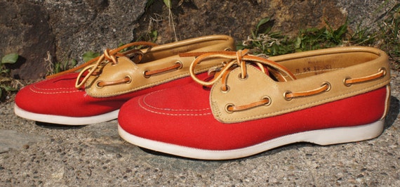 50's Red Canvas and Leather Boat Shoes Loafers - image 3