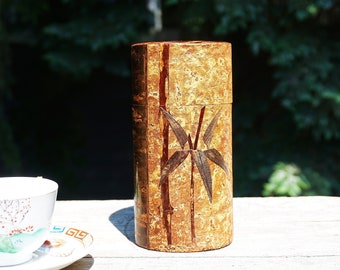 Japanese Cherry Bark Tea Canister Tin Caddy Bamboo Design