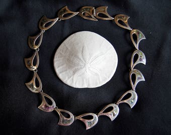 1960&#39;s Taxco Silver Abalone Inlay Choker Necklace