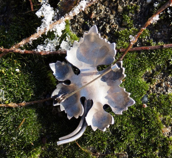 Sterling Silver Grape Leaf Brooch - image 7