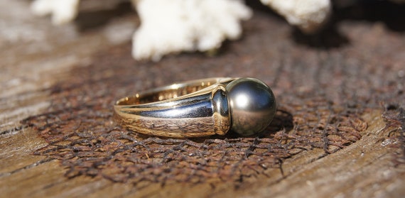 Vintage Tahitian Pearl 14K White and Yellow Gold … - image 2