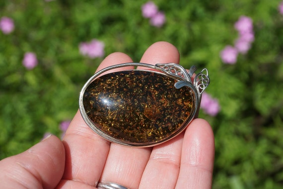 Baltic Amber Sterling Silver Large Brooch Pin - image 7