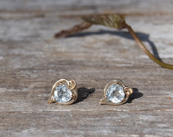 Blue Topaz 14K Gold Heart Earrings