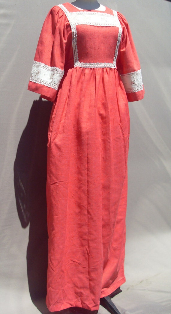 70's Coral & Lace Bohemian Prairie Dress - image 6