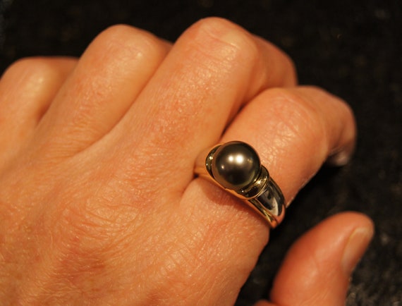 Vintage Tahitian Pearl 14K White and Yellow Gold … - image 9