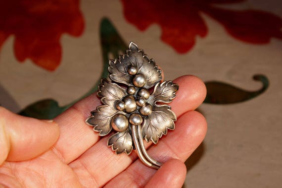 Sterling Silver Grape Leaf Brooch - image 2